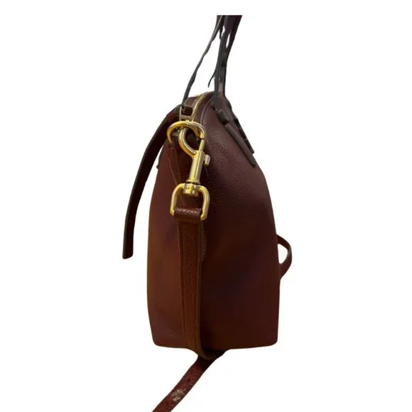 TORY BURCH McGraw Burgundy Pebbled Leather Zip Top Tote w/ Crossbody Strap